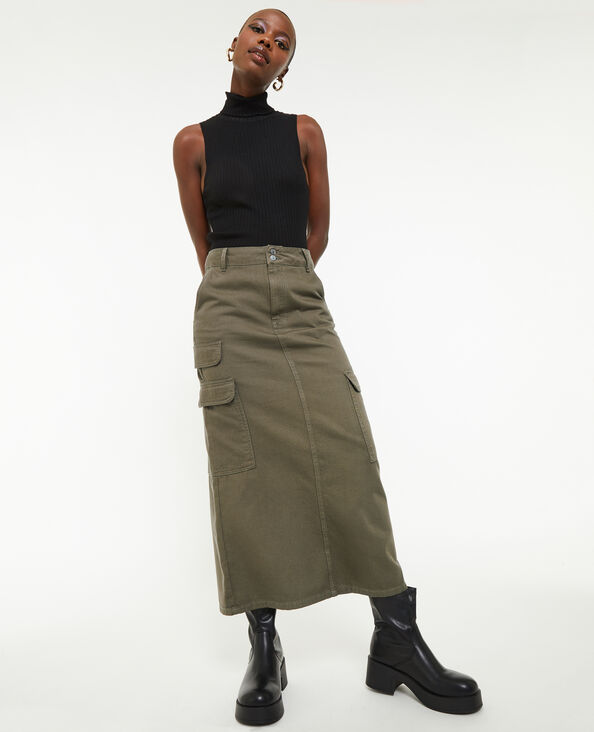 Jupe longue cargo en toile vert kaki - Pimkie