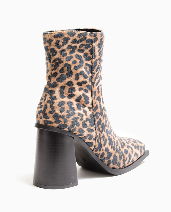 Boots à talons bouts carrés motif léopard beige - Pimkie