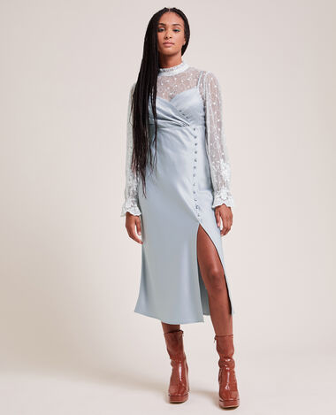 Robe longue cache-cœur en satin gris clair - Pimkie