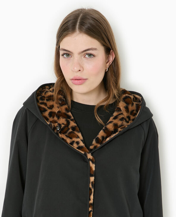 Manteau court réversible avec fourrure motif léopard noir - Pimkie