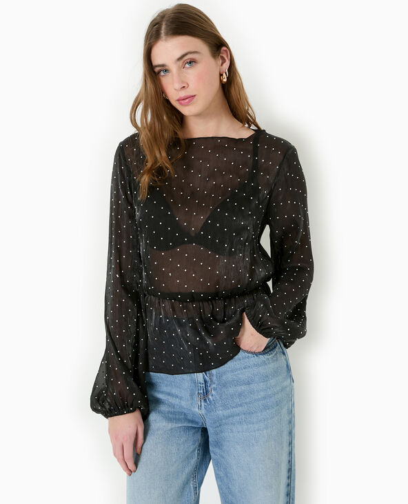 Tunique en tissu transparent et strass noir - Pimkie