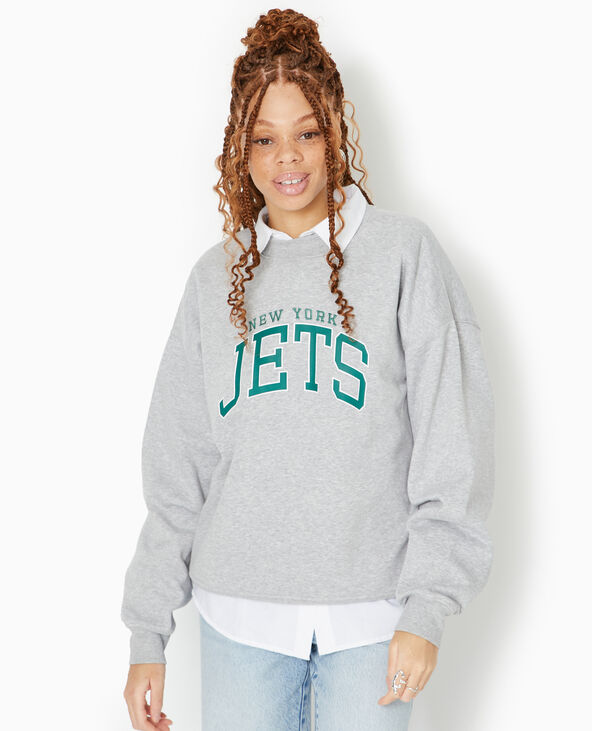 Sweat oversize avec print et broderie JETS gris chiné - Pimkie
