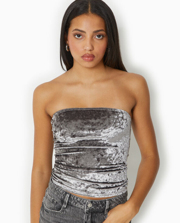 Top bustier en velours gris - Pimkie