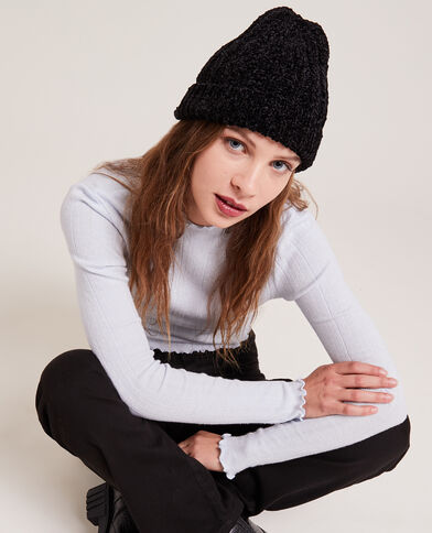 Bonnet en maille chenille noir - Pimkie