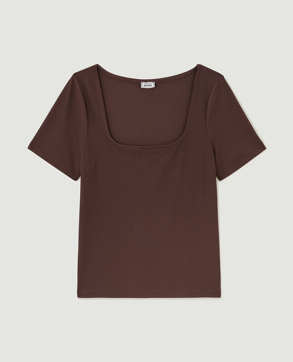Top encolure carré maille côtelée marron - Pimkie