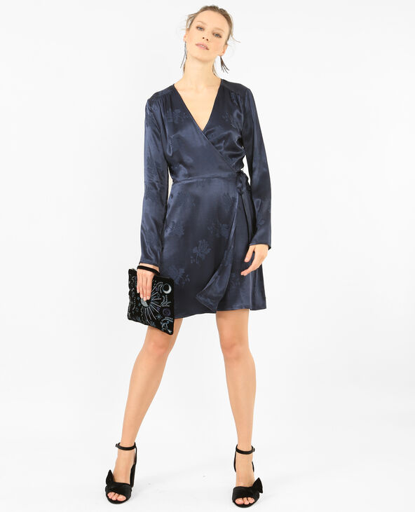 Robe portefeuille satinée bleu marine - Pimkie