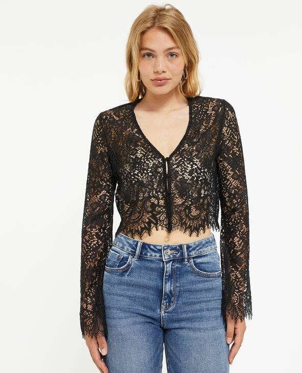 Blouse courte en dentelle noir - Pimkie