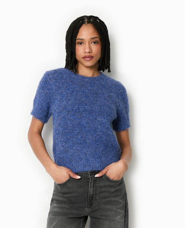 Pull manches courtes en maille douce bleu - Pimkie