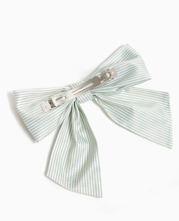 Barrette avec nœud rayé vert clair - Pimkie