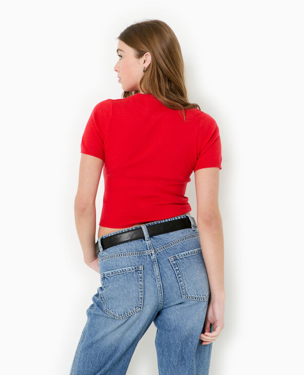 Pull manches courtes en maille fine rouge - Pimkie