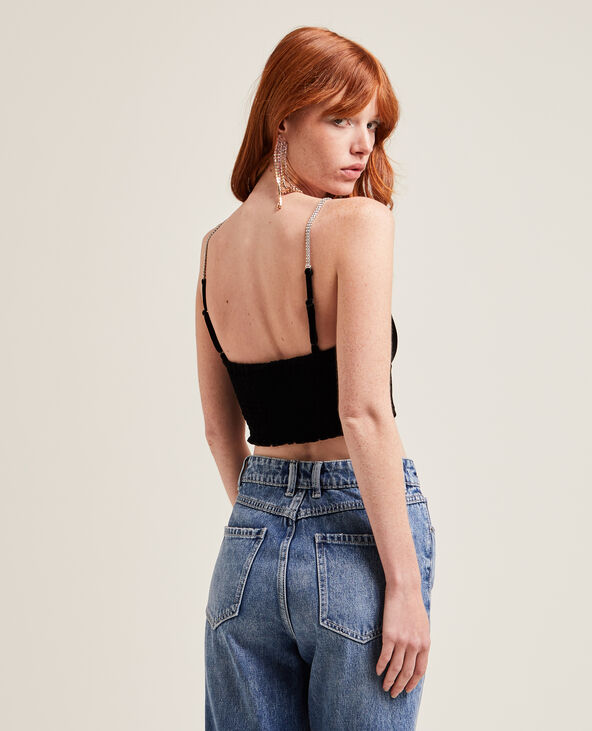 Brassière velours ras et strass noir - Pimkie