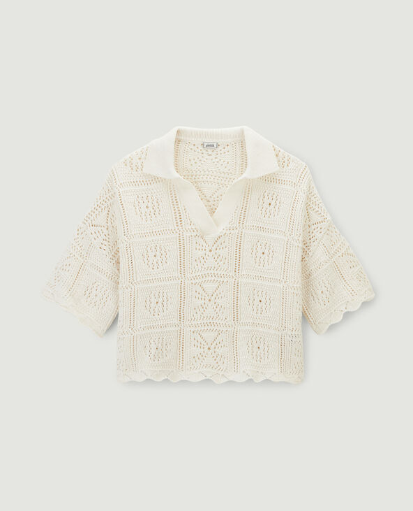 Haut à manches courtes en crochet blanc - Pimkie