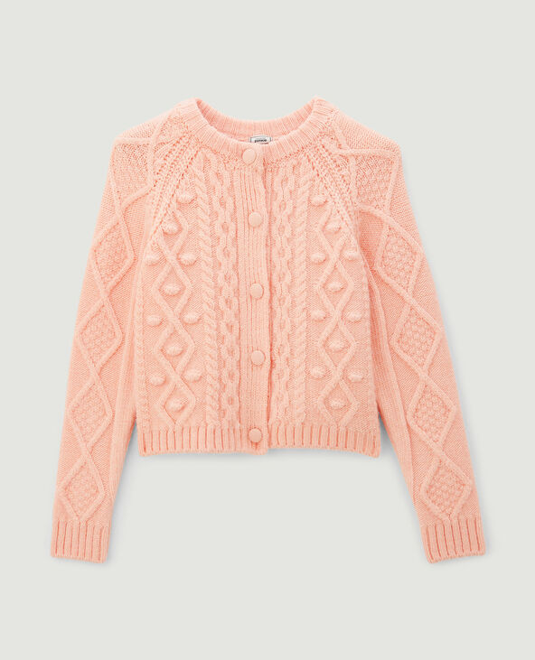 Gilet col rond maille fantaisie rose clair - Pimkie