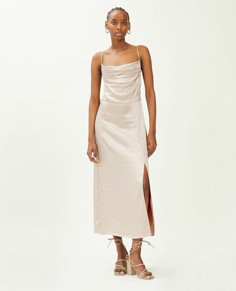 Robe longue tissu satiné encolure bénitier  écru - Pimkie