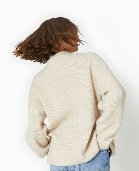 Pull col montant avec jeu de mailles beige - Pimkie