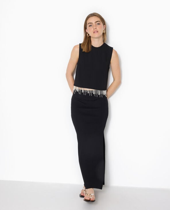 T-shirt sans manches avec franges de perles noir - Pimkie