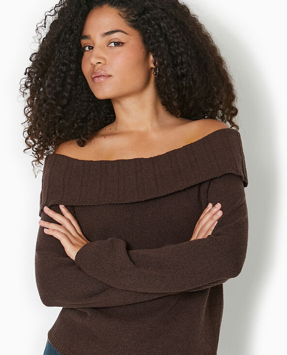 Pull encolure Bardot marron - Pimkie