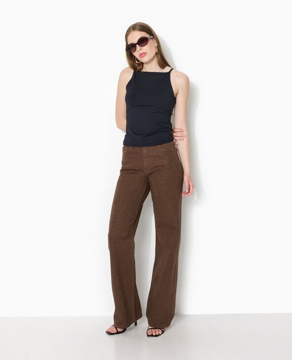 Jean droit taille haute avec strass devant marron - Pimkie