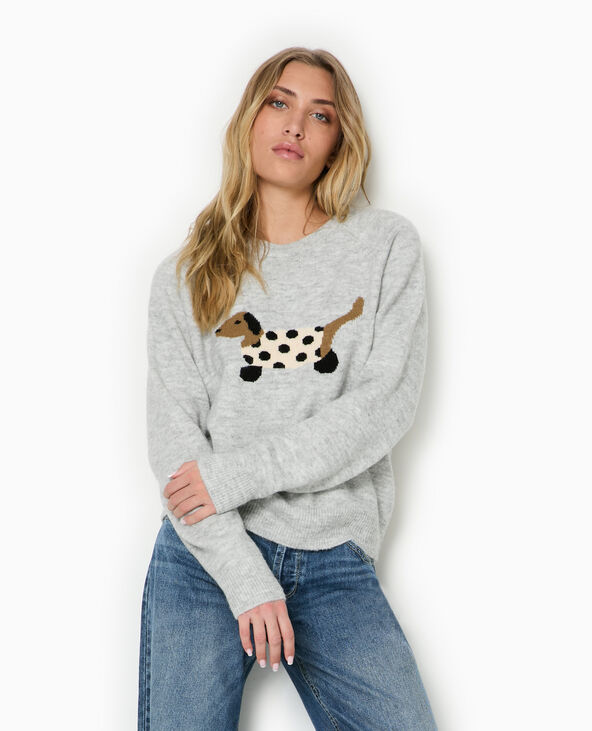 Pull en maille avec chien gris chiné - Pimkie