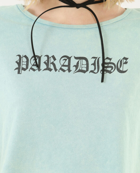 T-shirt cropped à message vert de gris - Pimkie
