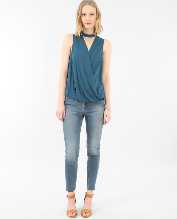 Top croisé col choker bleu foncé - Pimkie