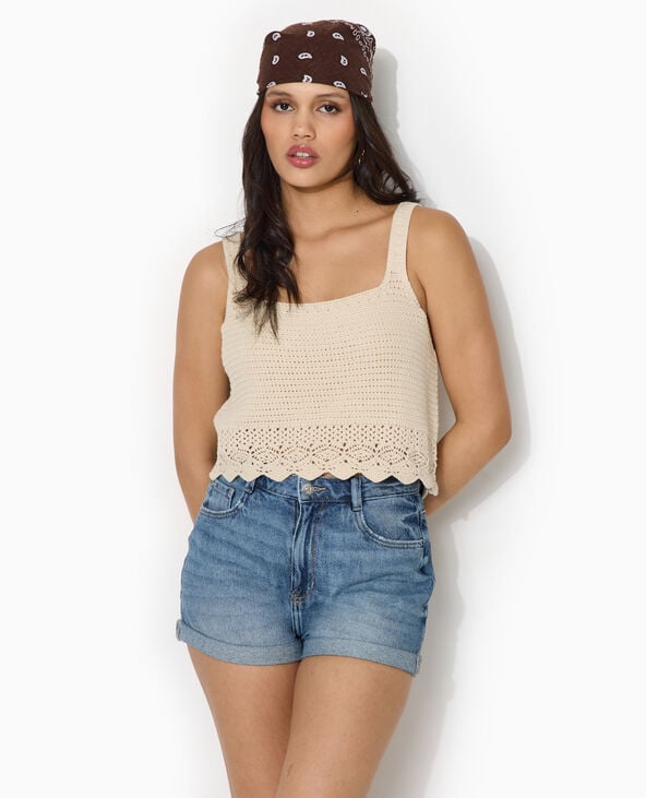 Top en maille ajourée façon crochet écru - Pimkie