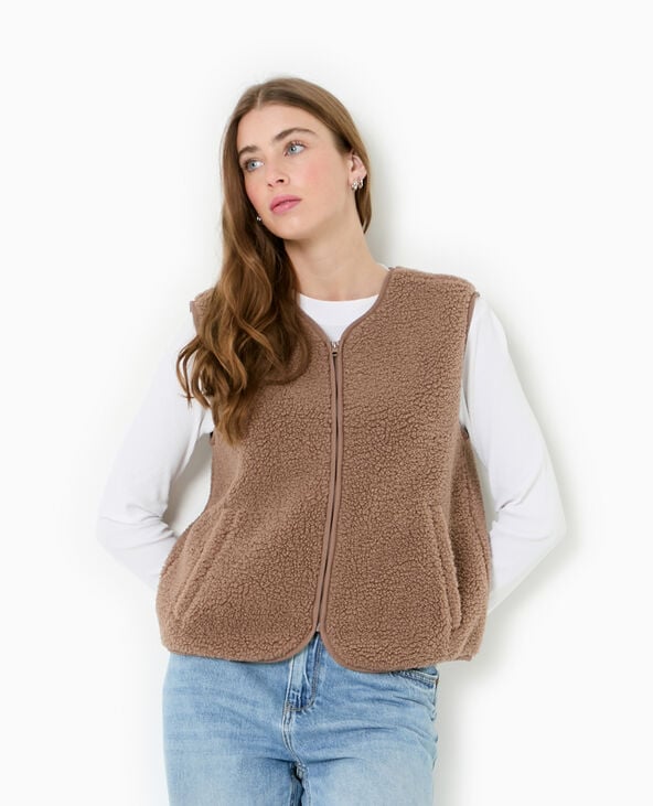 Gilet sans manches en sherpa effet mouton marron - Pimkie