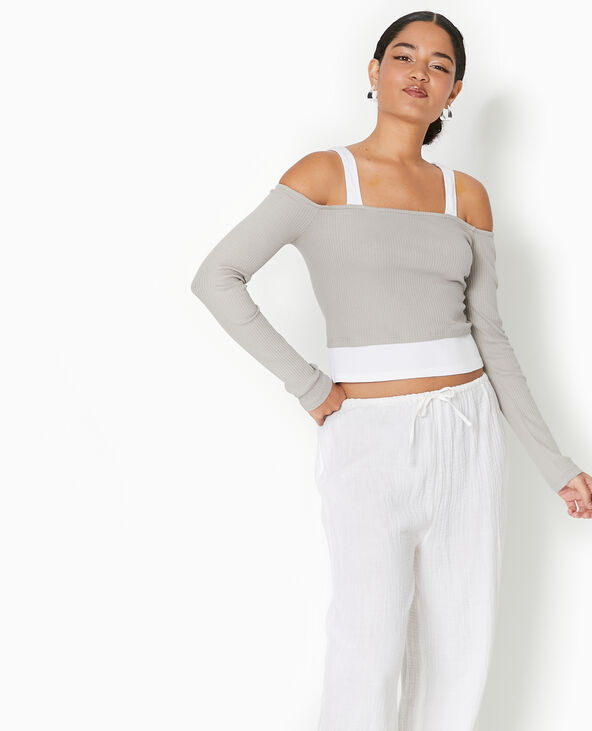 Top court effet 2 en 1 gris - Pimkie