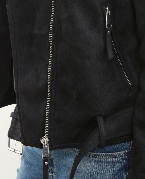 Veste suédine col fausse fourrure noir - Pimkie