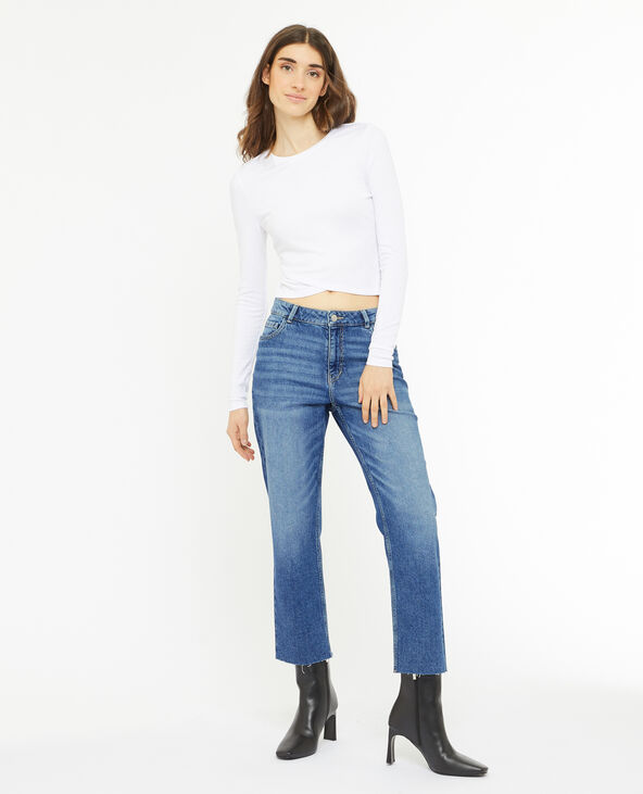 Jean droit taille regular avec bas effilochés bleu - Pimkie