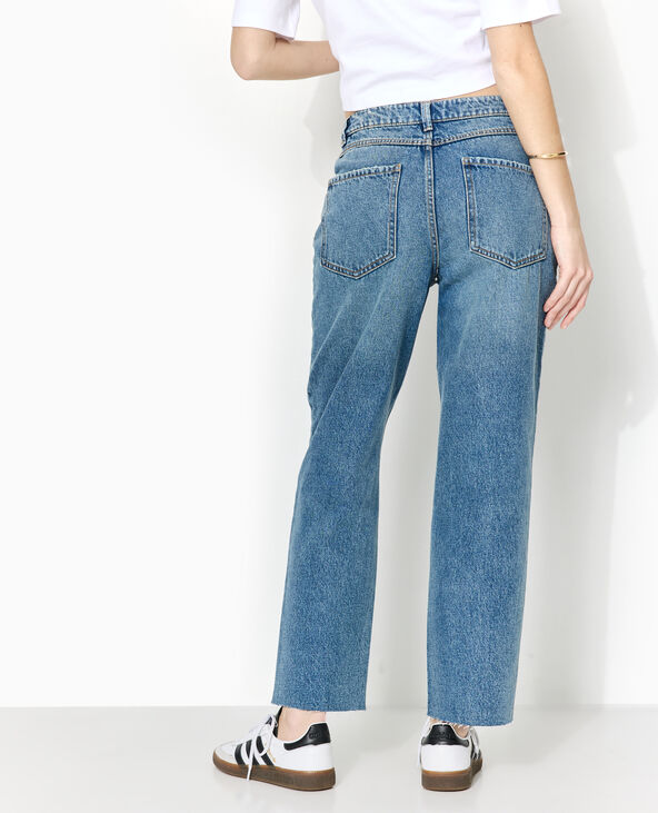 Jean straight taille haute bas coupés bleu - Pimkie