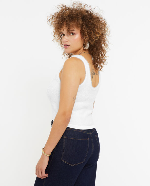 Top court en maille fluffy blanc - Pimkie