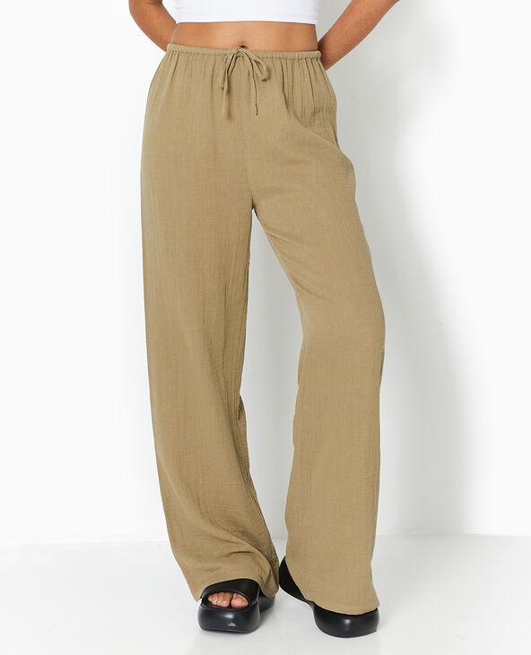Pantalon large en gaze de coton vert kaki - Pimkie