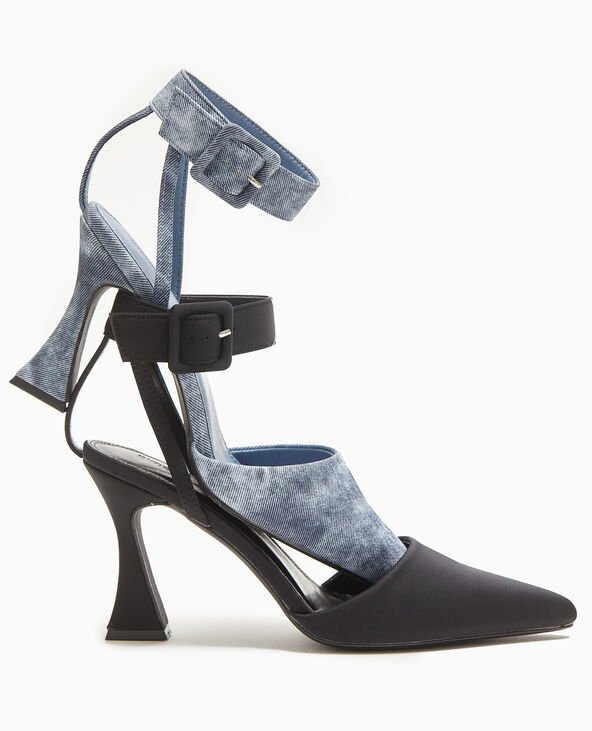 Sandales talon bobine avec bride tour de cheville noir - Pimkie