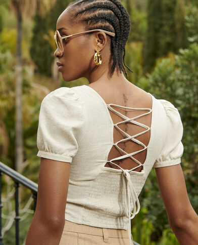 Top encolure carrée avec laçage dos beige - Pimkie