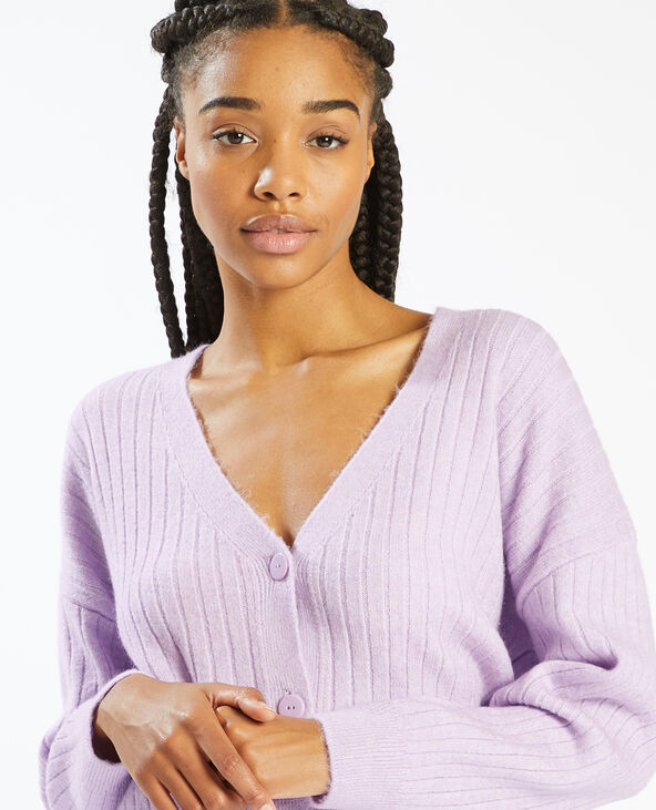 Gilet côtelé col V lilas - Pimkie