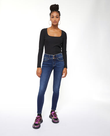 Jean skinny push-up avec double bouton bleu marine - Pimkie