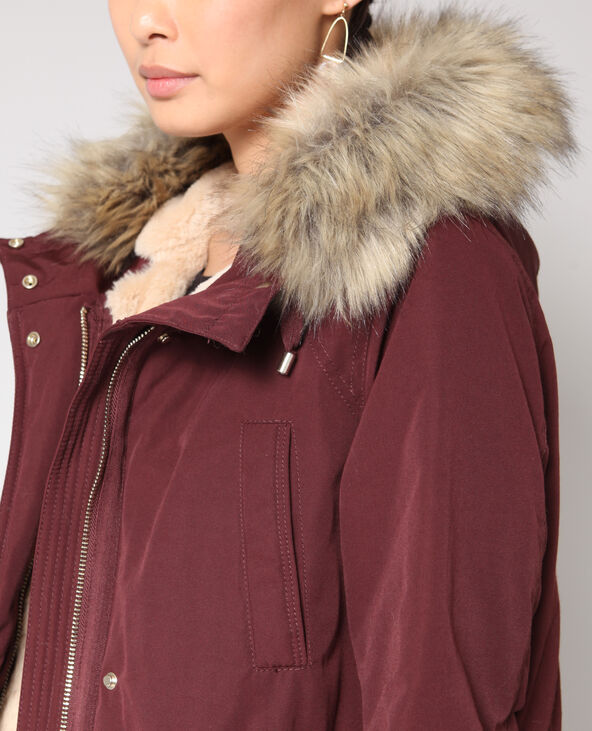 Parka longue en fausse fourrure bordeaux - Pimkie