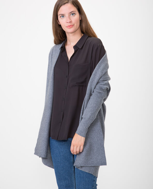 Gilet long à côtes gris chiné - Pimkie