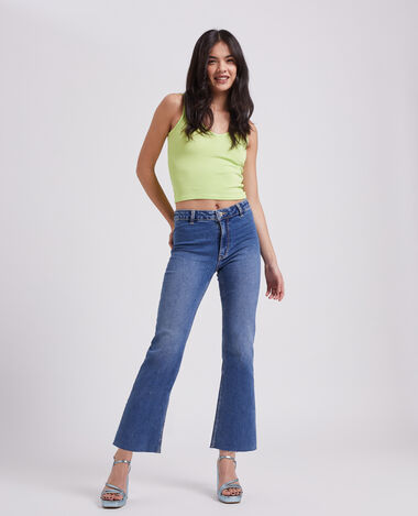 Jean flare taille haute cropped bleu - Pimkie