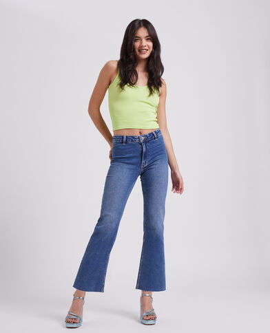 Jean flare taille haute raw cut bleu - Pimkie