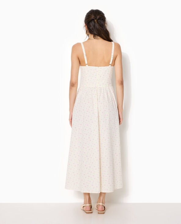 Robe longue encolure balconnet motif fleurs écru - Pimkie