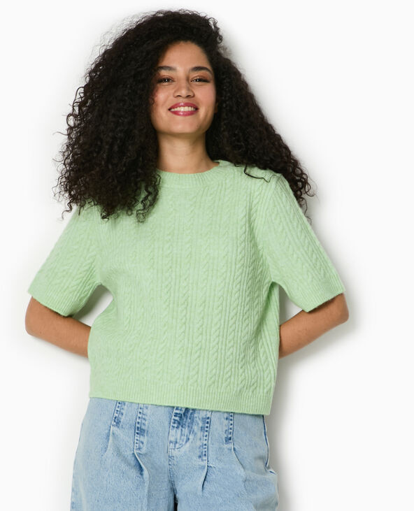Pull manches courtes maille torsadée vert - Pimkie