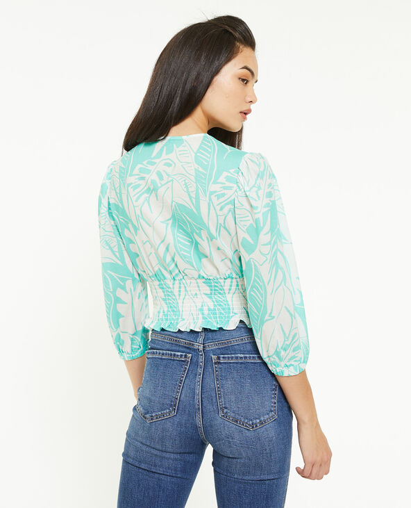 Blouse courte effet cache-cœur bleu turquoise - Pimkie