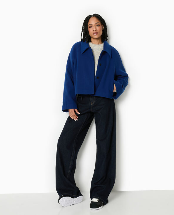 Manteau court drap de laine bleu marine - Pimkie