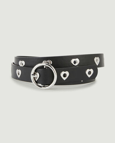 Ceinture avec œillets métalliques cœur noir - Pimkie