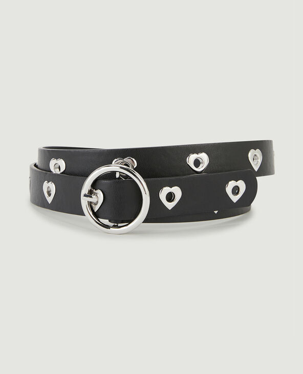 Ceinture avec œillets métalliques cœur noir - Pimkie