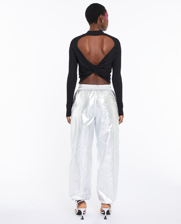 Pantalon parachute avec liens élastiqués argenté - Pimkie