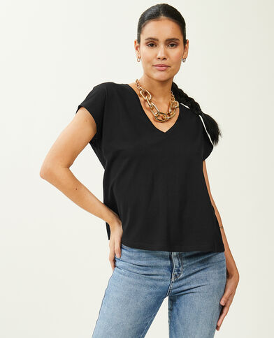 T-shirt col V manches courtes noir - Pimkie