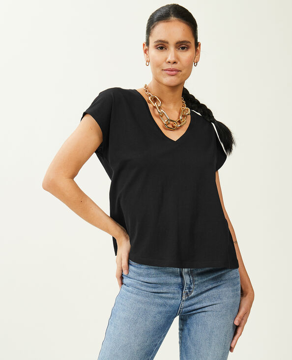 T-shirt col V manches courtes noir - Pimkie